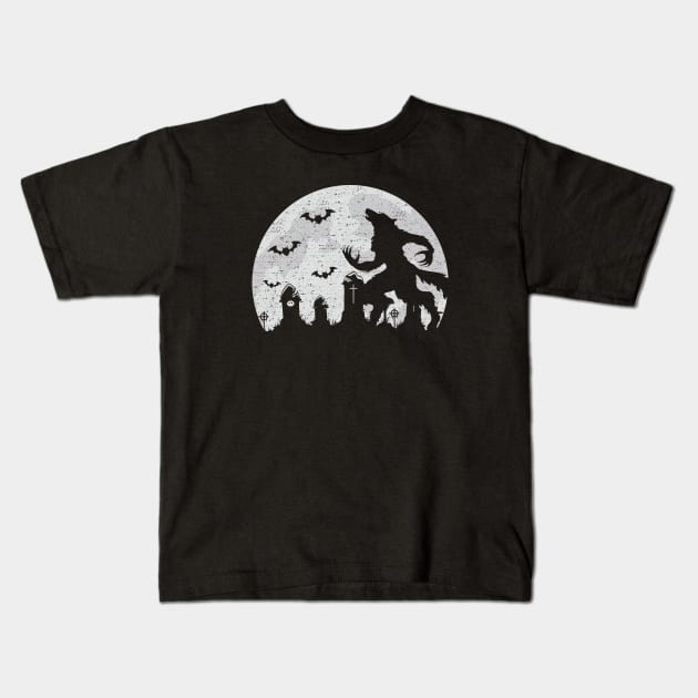 Full Moon Werewolf Graveyard Kids T-Shirt by HalloweenTown